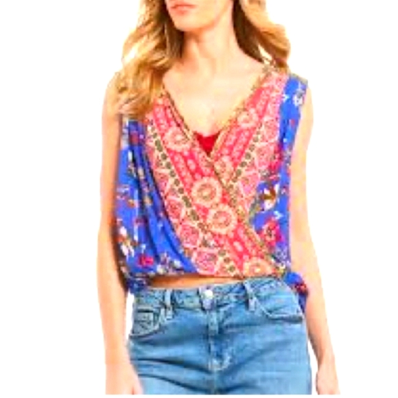 Free People Havana Floral Print Sleeveless Surplice Top - Picture 4 of 4